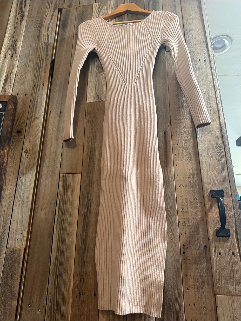 Princess Polly Neutral Ribbed Long-Sleeve Dress with Side Slit